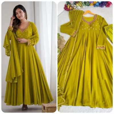 New Party Wear Look Fox Gerorrget Gown With Dupatta & pant